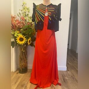 Red Large Maxi Filipiniana “Sinag” Terno Dress with black bolero jacket